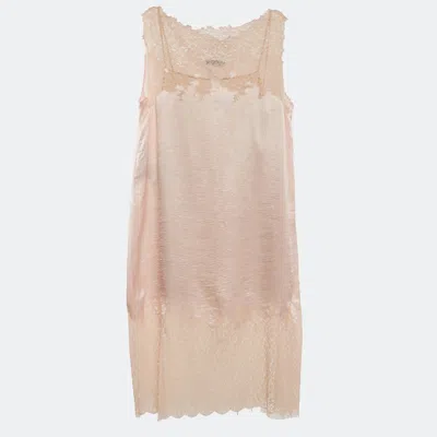 Pre-owned Prada Light Orange/peach Crepe Lace Detail Sleeveless Midi Dress L