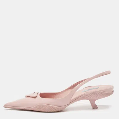 Pre-owned Prada Light Pink Brushed Leather Logo Slingback Pumps Size 40