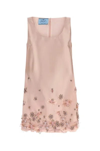Prada Light Pink Crystal-embellished Mini Dress