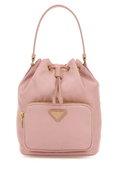 PRADA WOMEN LIGHT PINK LOGO BUCKET BAG