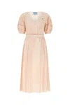 Prada Silk Dress With Pleated Detailing And Puff Sleeves In Light Pink