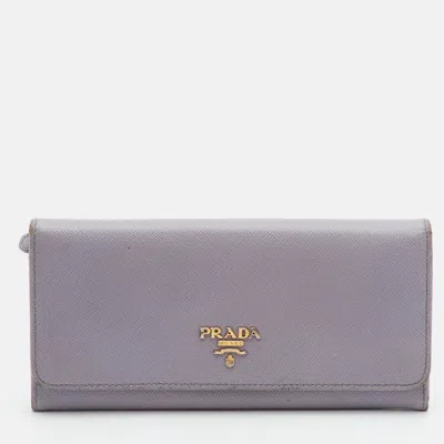 Pre-owned Prada Light Purple Saffiano Leather Flap Continental Wallet