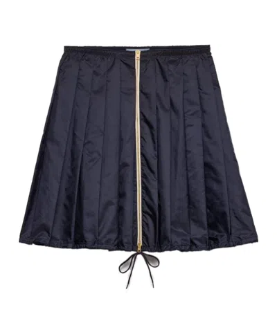 Prada Womens Blue Re Nylon Zip-up Pleated Woven Mini Skirt