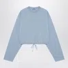 Prada Crew Neck Cropped Top Drawstring Hem In Blue