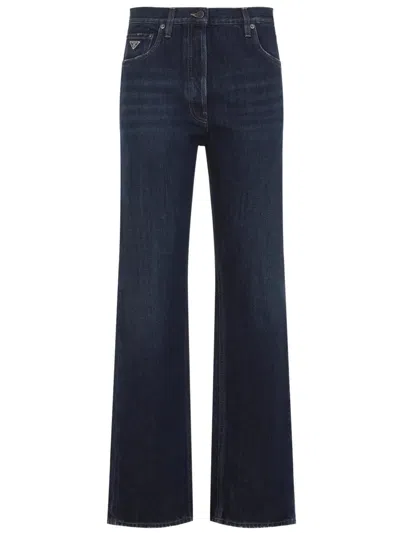 Prada Light Wash Wide Leg Denim Jeans In Blue
