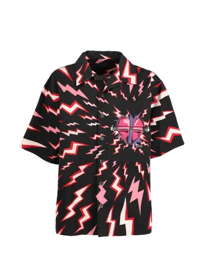 Pre-owned Prada Lightning-bolt Heart Short-sleeved Shirt In Black