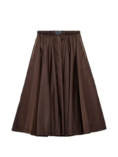 Prada Lightweight Gathered Re-nylon Skirt In Brown