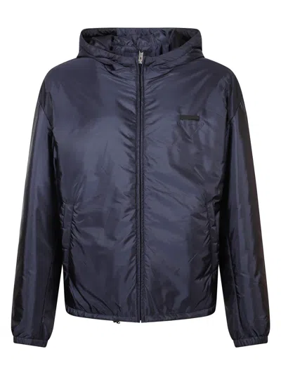 Prada Lightweight Hooded Jacket With Shiny Finish In Black