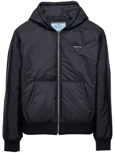 Prada Blousonjacke Aus Leichtem Re-nylon Mit Kapuze In Blau