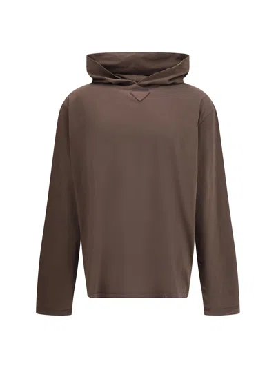 Prada Lightweight Hoodie In Brown