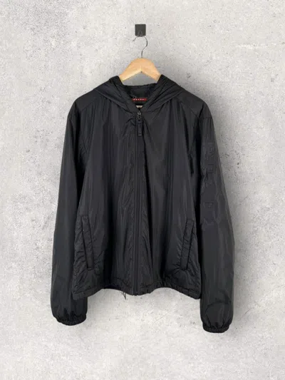 Pre-owned Prada Lightweight Jacket Hooded Logo Sleeve Streetwear In Black