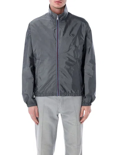 Prada Urban Nylon Bomber Jacket High Collar In Gray