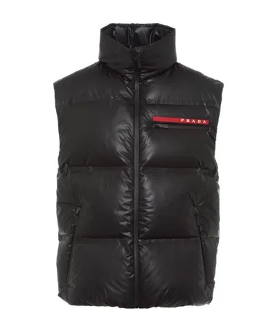 Prada Lightweight Nylon Down Jacket Vest In Black