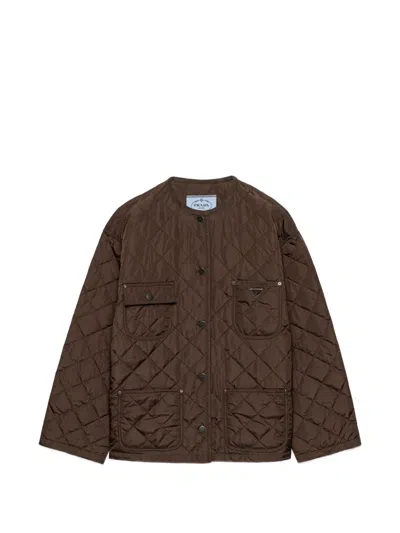 Prada Lightweight, Quilted Re-nylon Jacket In Brown