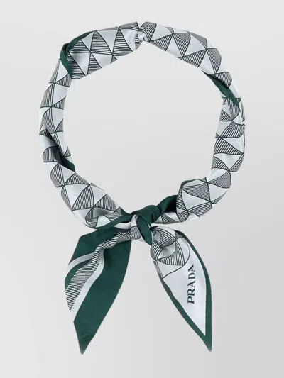 PRADA LIGHTWEIGHT RECTANGULAR SILK SCARF WITH TRIANGLE PATTERN