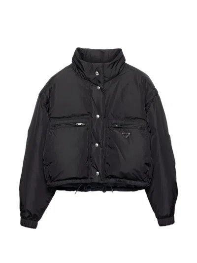 Prada Lightweight Re-nylon Cropped Down Jacket In 블랙