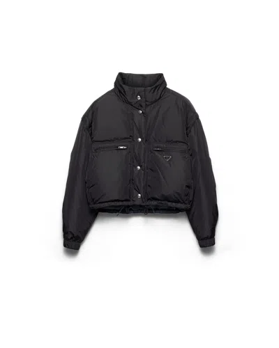 Prada Lightweight Re-nylon Cropped Down Jacket In Black