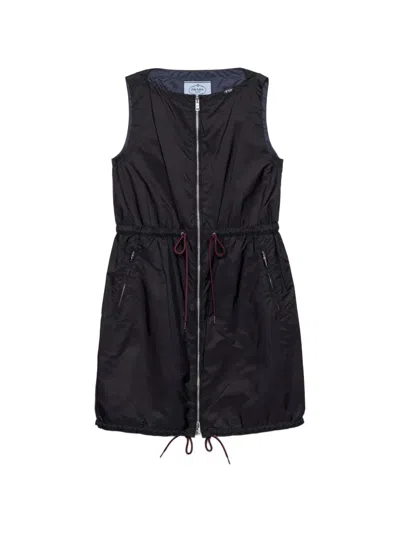 Prada Renylon Dress Jacket Drawstring Waist Sleeveless In Black