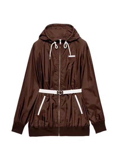 Prada Lightweight Re-nylon Raincoat In Brown