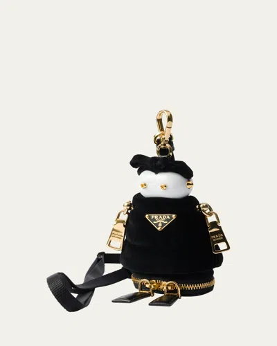 Prada Soft Robot Velvet Bag Charm With Shoulder Strap In Black