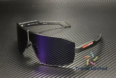Pre-owned Prada Linea Ps 54ys 1bo05u Matte Black Blue Violet Mirror 74 Mm Men's Sunglasses In Dark Blue Violet Mirror