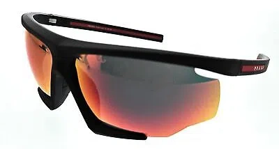 Pre-owned Prada Linea Rossa 0ps 07ys Dg010a Black Rubber Rectangular Sunglasses In Orange