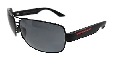 Pre-owned Prada Linea Rossa 0ps 50zs 1ab02g Black Rectangular Sunglasses In Polar Dark Grey