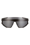 Prada Linea Rossa 157mm Shield Sunglasses In Black Rubber/dark Grey