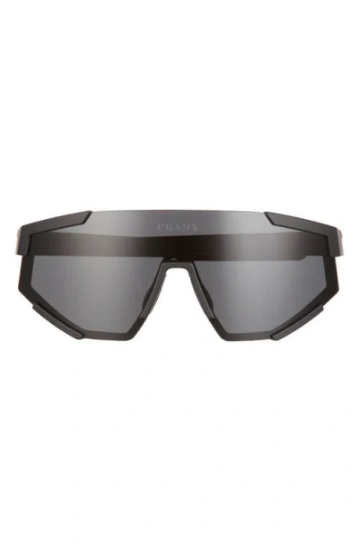 Prada Linea Rossa 157mm Shield Sunglasses In Black Rubber/dark Grey