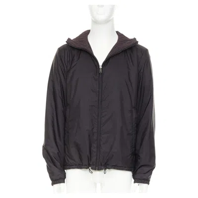 Pre-owned Prada Linea Rossa 2014 Reversible Nylon Hooded Windbreaker Jacket It52 Xl In Black