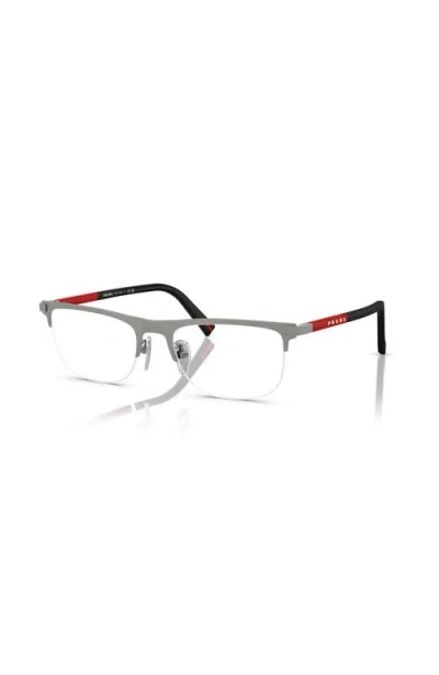 Prada Linea Rossa 53mm Rectangle Optical Glasses In Silver