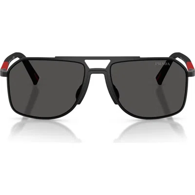 Prada Linea Rossa 56mm Pilot Sunglasses In Black