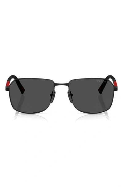 Prada Linea Rossa 57mm Rectangular Sunglasses In Matte Black