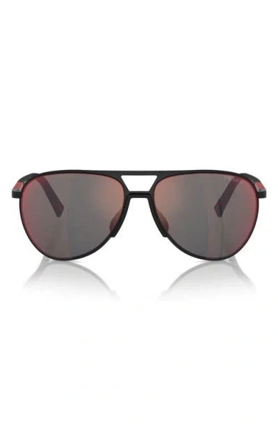 Prada Linea Rossa 59mm Pilot Sunglasses In Rubbered Black