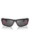 Prada Linea Rossa 59mm Rectangular Sunglasses In Black Rubber