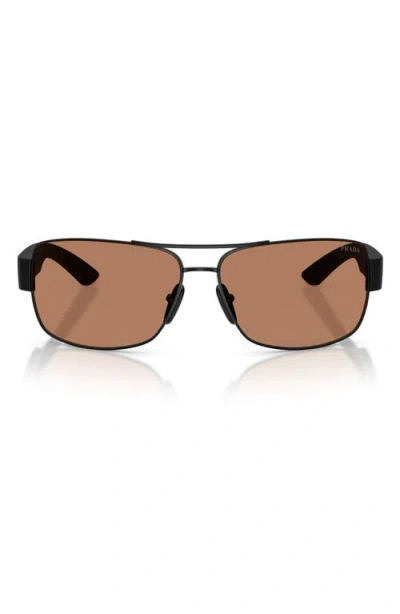 Prada Linea Rossa 65mm Shield Sunglasses In Brown