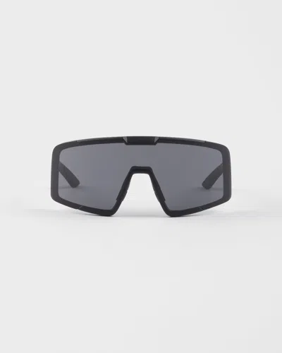Prada Linea Rossa Rectangle-frame Sunglasses In Black