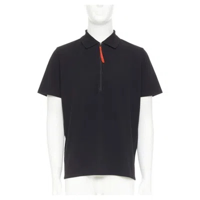 Pre-owned Prada Linea Rossa Black Cotton Pique Red Pull Half Zip Polo Shirt L