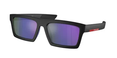 Prada Linea Rossa Blue Mirror Violet Rectangular Men's Sunglasses Ps 02zsu 1bo05u 58 In ["blue","purple","black"]