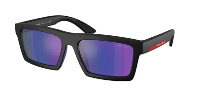 Prada Linea Rossa Blue Mirror Violet Rectangular Men's Sunglasses Ps A07s 1bo05u 55 In ["blue","purple","black"]