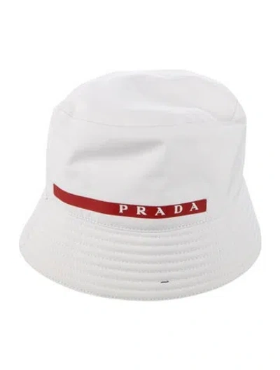 Pre-owned Prada Linea Rossa Bucket Hat In White