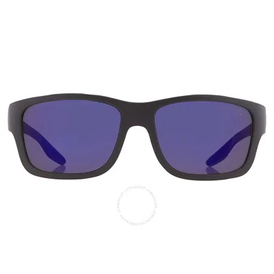 Prada Linea Rossa Dark Blue Mirror Violet Rectangular Men's Sunglasses Ps 01ws 11c05u 59 In Black