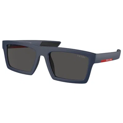 Prada Linea Rossa Dark Grey Rectangular Men's Sunglasses Ps 02zsu Mag06f 55 In Brown