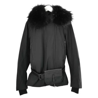Pre-owned Prada Linea Rossa Faux Fur Trimmed Quilted Jacket W/pouch In Black