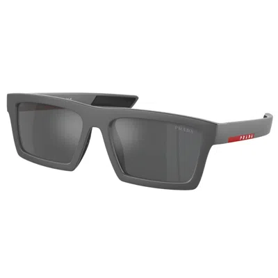 Prada Linea Rossa Grey Mirror Rectangular Men's Sunglasses Ps 02zsu 18k60a 55 In Gray