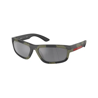 Prada Linea Rossa Grey Mirror Rectangular Men's Sunglasses Ps 05zs 14x07g 59 In White