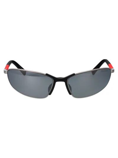 Prada Linea Rossa Gunmetal Metal Sunglasses In Gray