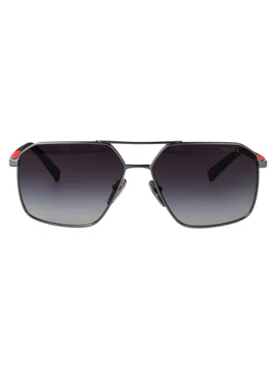 Prada Linea Rossa Gunmetal Metal Sunglasses In Black