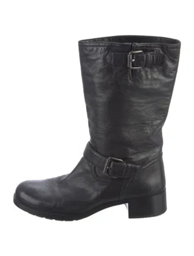 Pre-owned Prada Linea Rossa Leather Moto Boots In Black
