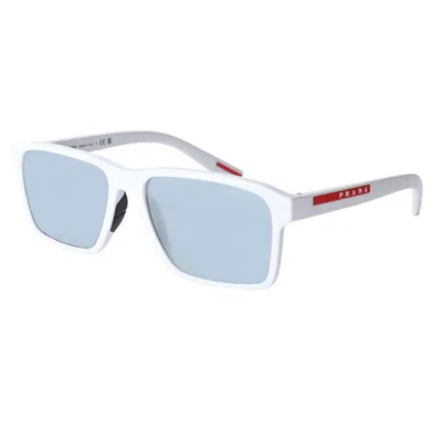 Prada Linea Rossa Light Blue Mirror Silver Rectangular Men's Sunglasses Ps 05ys Twk40a 58 In ["white","blue","black","silver Tone"]